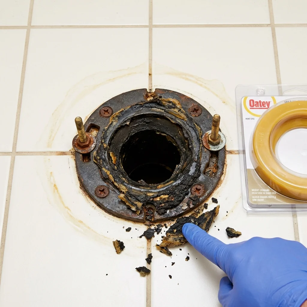 Failed wax ring showing water seepage at the base of a toilet in a Woodbridge, CA home