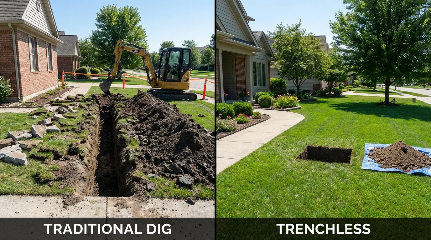 Trenchless sewer repair with minimal yard damage versus traditional excavation in Woodbridge, CA